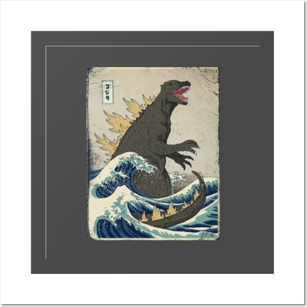 kaiju and wave Wall Art by HenryHenry